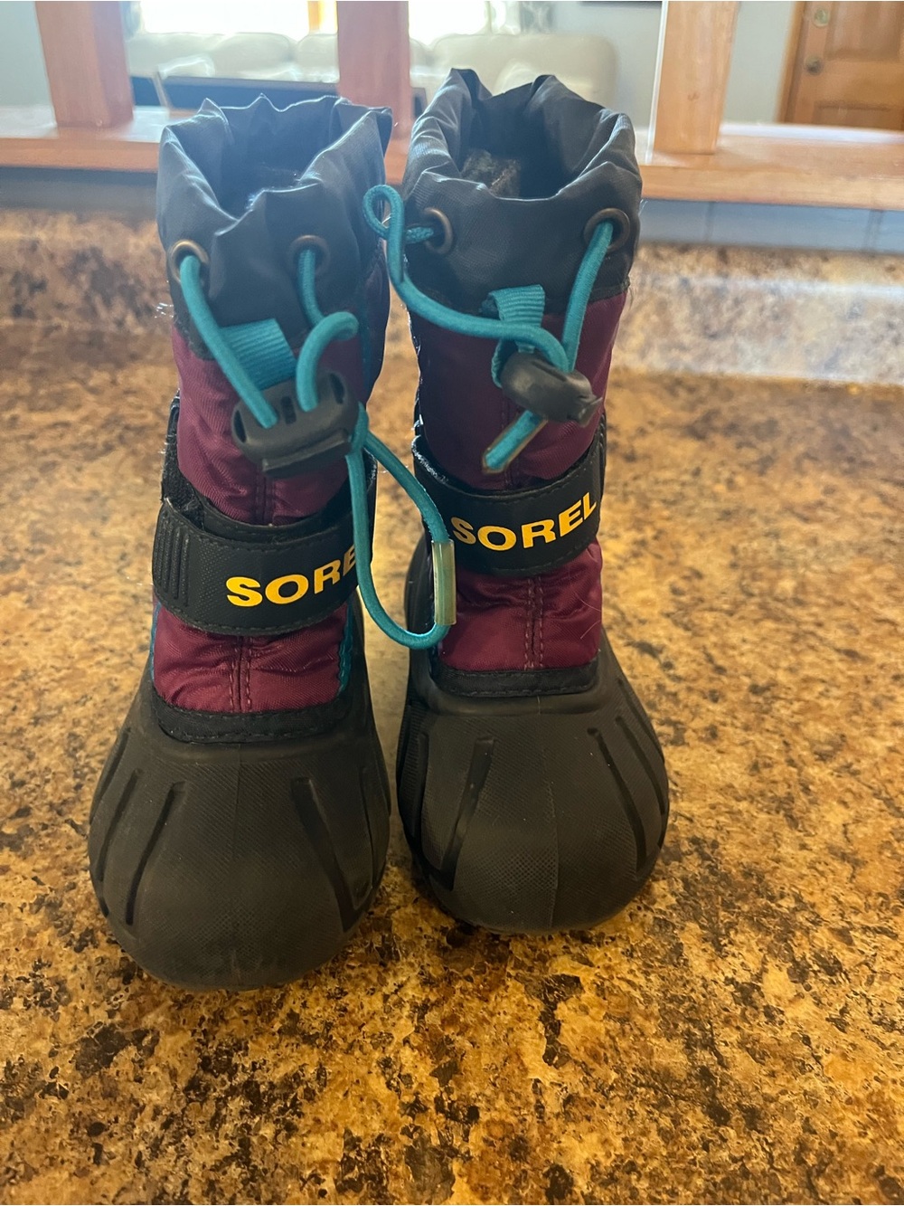 Sorel Kids Winter Boots in Purple with Teal Accents